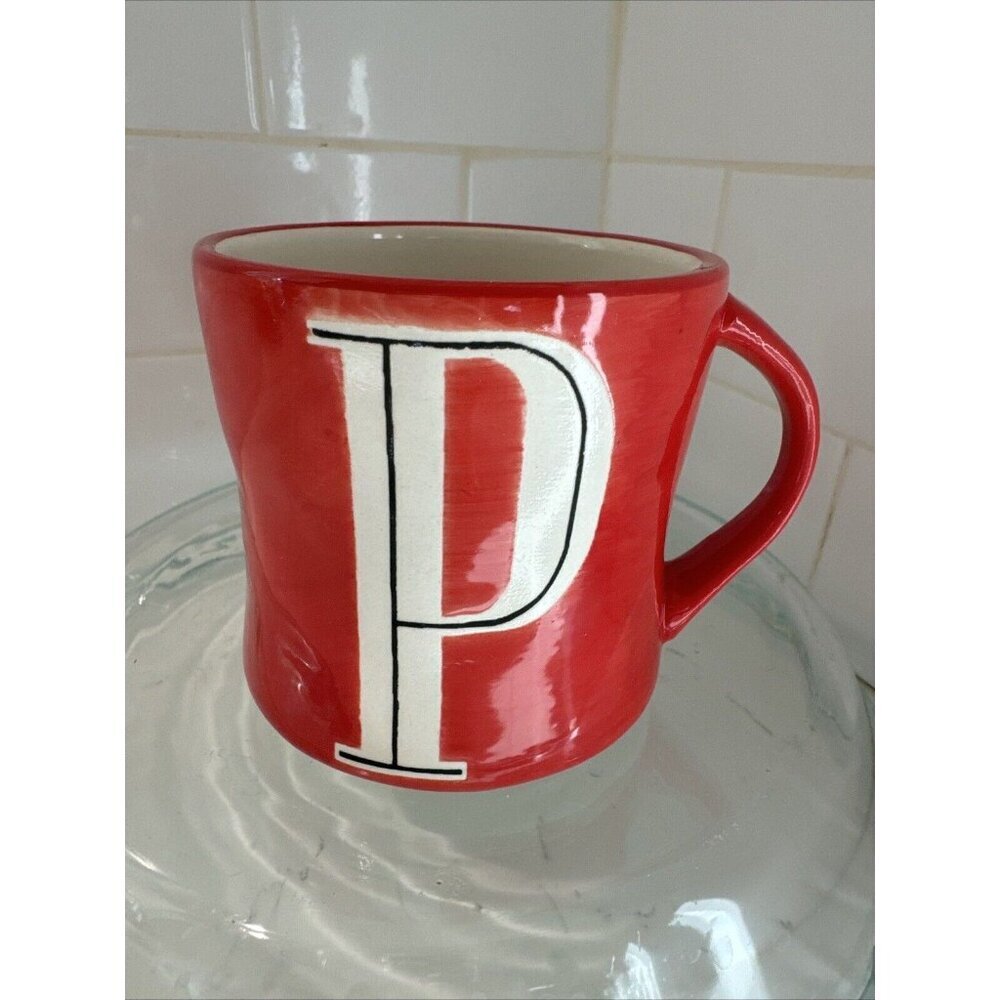 Anthropologie Retired Hand Painted "P" Initial Monogram Mug